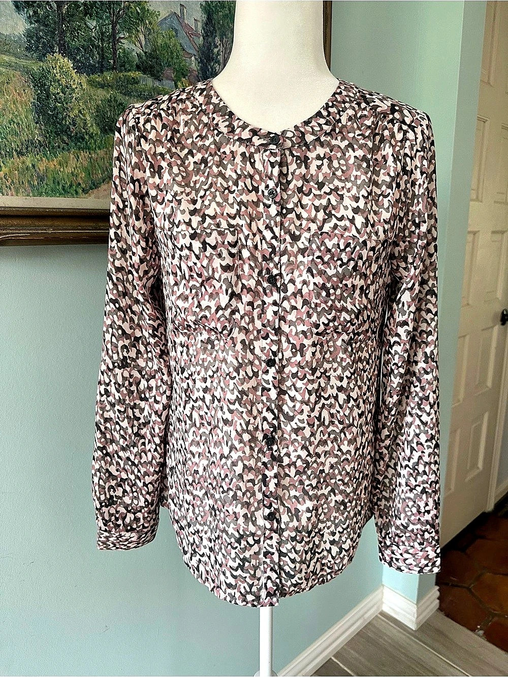 Loft Animal Print Blouse in Pink & Black Small NWT